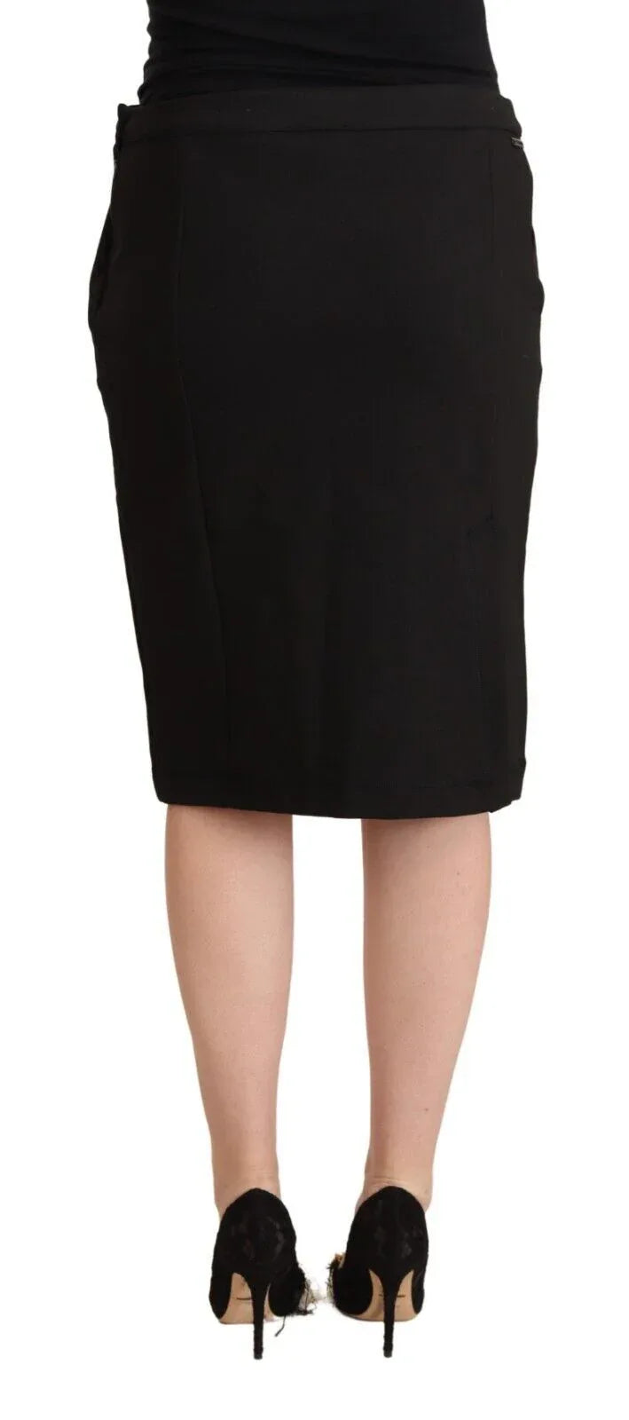 GF Ferre Black Straight Pencil Cut Knee Length Skirt - Zeiniez