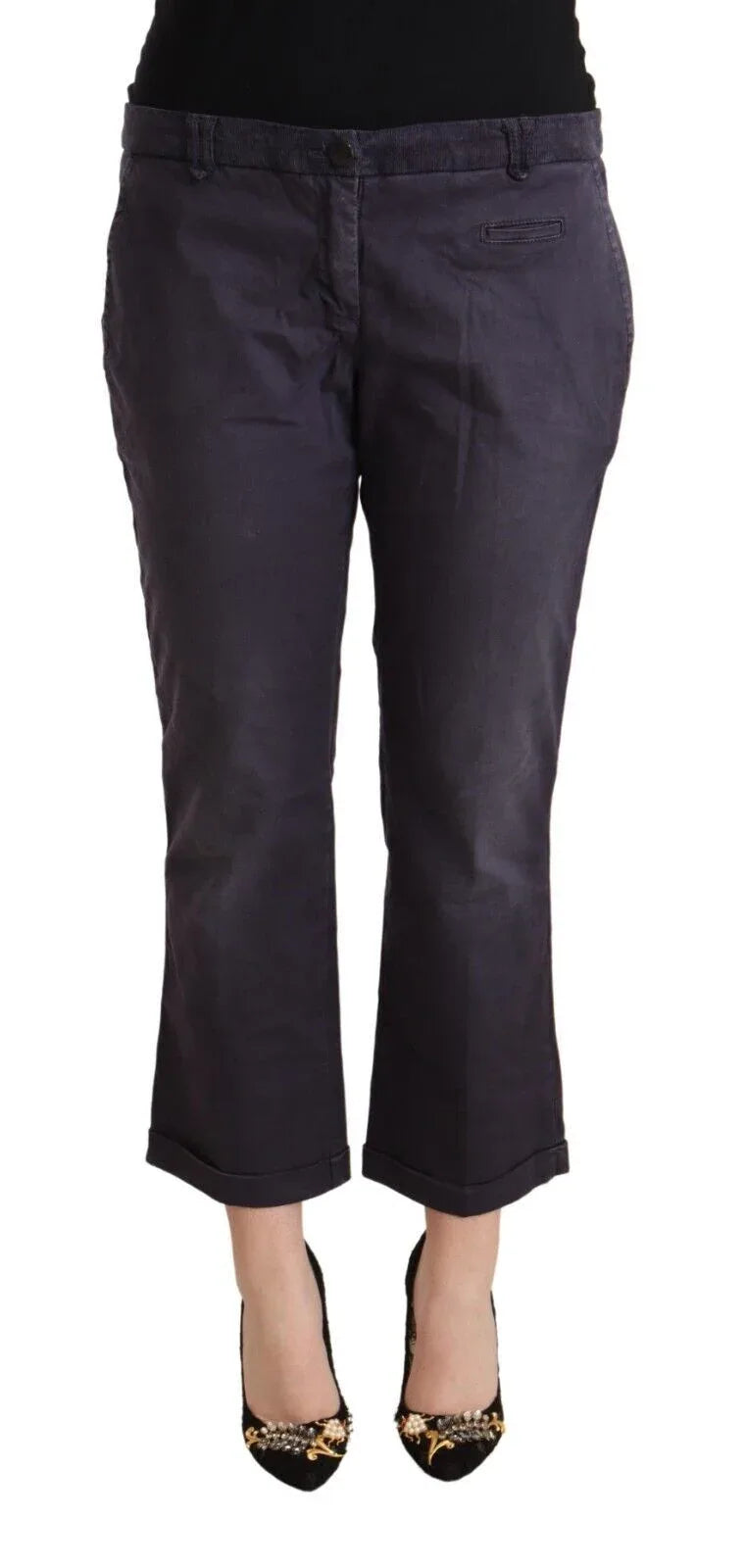 Jucca Black Low Waist Folded Hem Flared Cropped Pants - Zeiniez