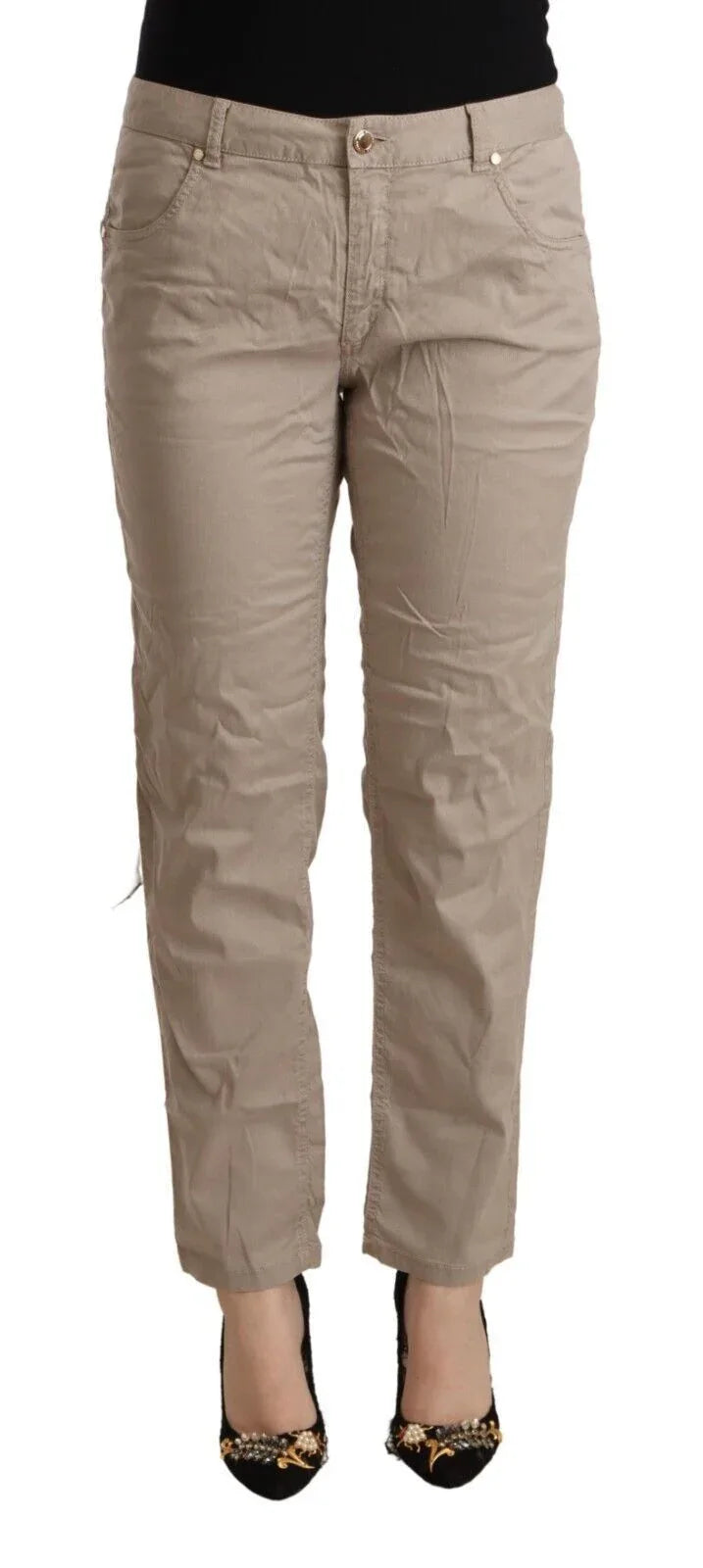 Acht Beige Tencel Mid Waist Tapered Casual Pants - Zeiniez