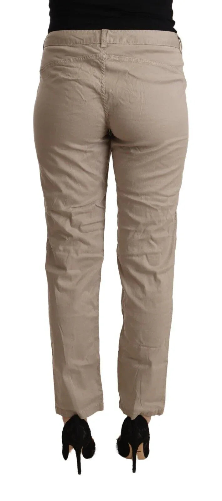 Acht Beige Tencel Mid Waist Tapered Casual Pants - Zeiniez