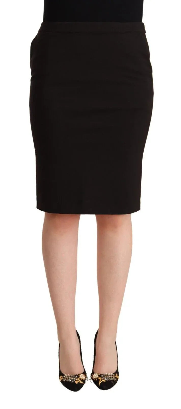 GF Ferre Black Straight Pencil Cut Knee Length Skirt - Zeiniez