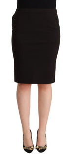 GF Ferre Black Straight Pencil Cut Knee Length Skirt - Zeiniez