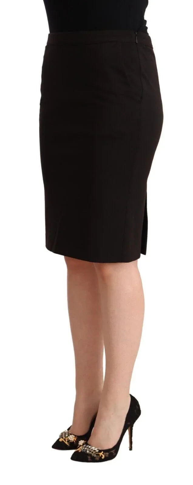 GF Ferre Black Straight Pencil Cut Knee Length Skirt - Zeiniez