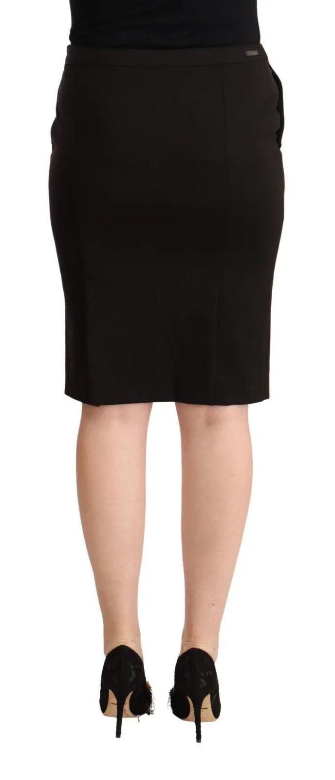 GF Ferre Black Straight Pencil Cut Knee Length Skirt - Zeiniez