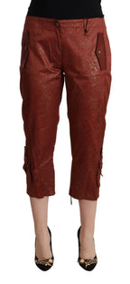 Just Cavalli Brown Lurex Mid Waist Cotton Cropped Capri Pants - Zeiniez