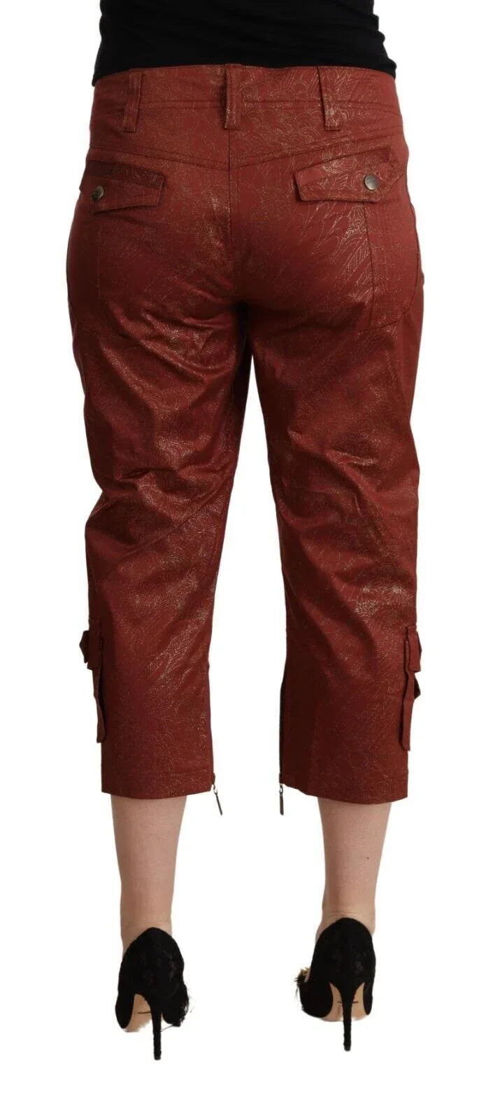 Just Cavalli Brown Lurex Mid Waist Cotton Cropped Capri Pants - Zeiniez