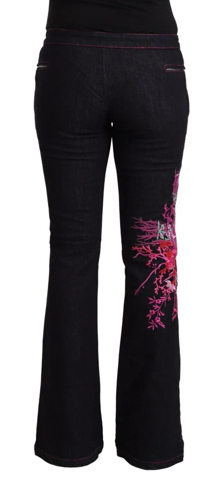 Exte Black Cotton Stretch Mid Waist Cotton Flared Denim Jeans - Zeiniez