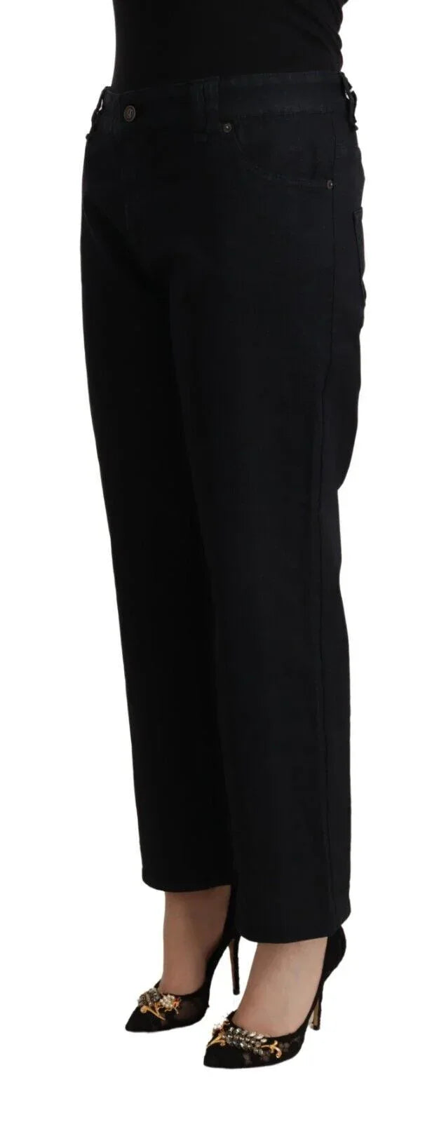 John Galliano Black Cotton Flared Cropped High Waist Denim Jeans - Zeiniez