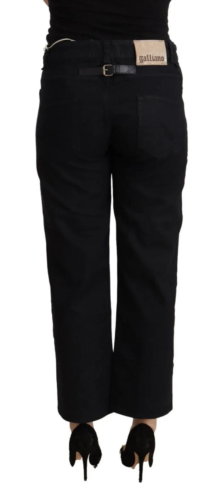 John Galliano Black Cotton Flared Cropped High Waist Denim Jeans - Zeiniez