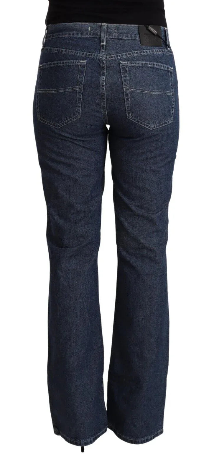 GF Ferre Blue Cotton Mid Waist Flared Denim Jeans - Zeiniez