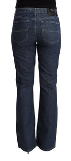 GF Ferre Blue Cotton Mid Waist Flared Denim Jeans - Zeiniez