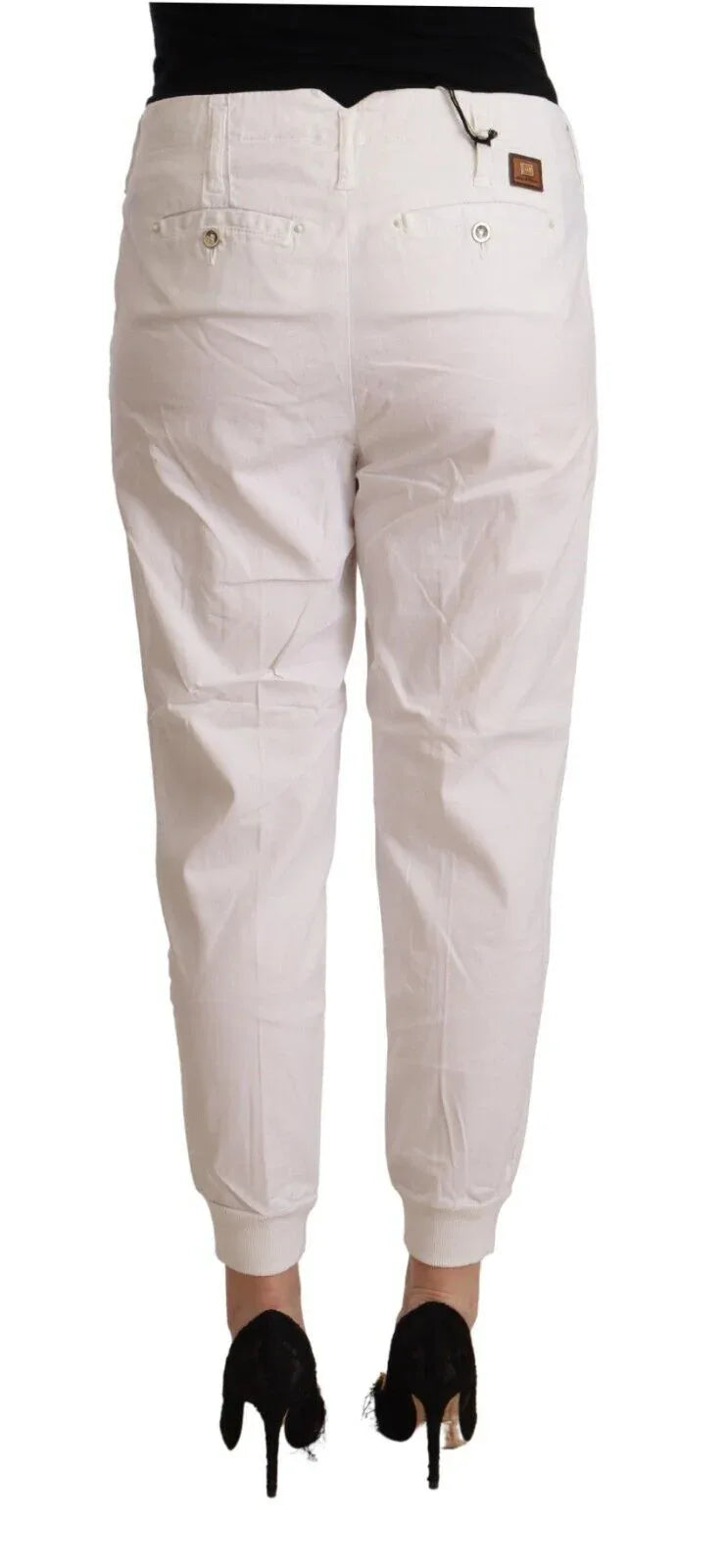Met White Cotton Mid Waist Tapered Cropped Pants - Zeiniez