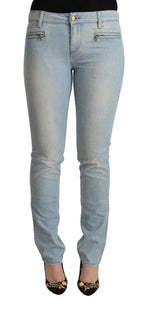 MILA SCHÖN Light Blue Cotton Mid Waist Slim Fit Denim Jeans - Zeiniez