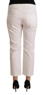 L'Autre Chose White Cotton Mid Waist Cropped Denim Jeans - Zeiniez
