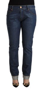 Acht Dark Blue Cotton Slim Fit Folded Hem Denim Jeans - Zeiniez