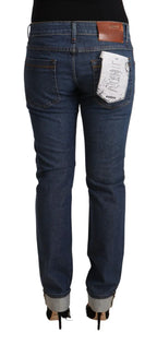 Acht Dark Blue Cotton Slim Fit Folded Hem Denim Jeans - Zeiniez