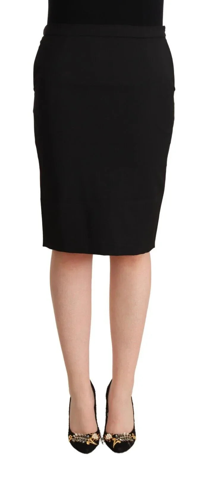 GF Ferre Black Pencil Knee Length Straight Skirt - Zeiniez