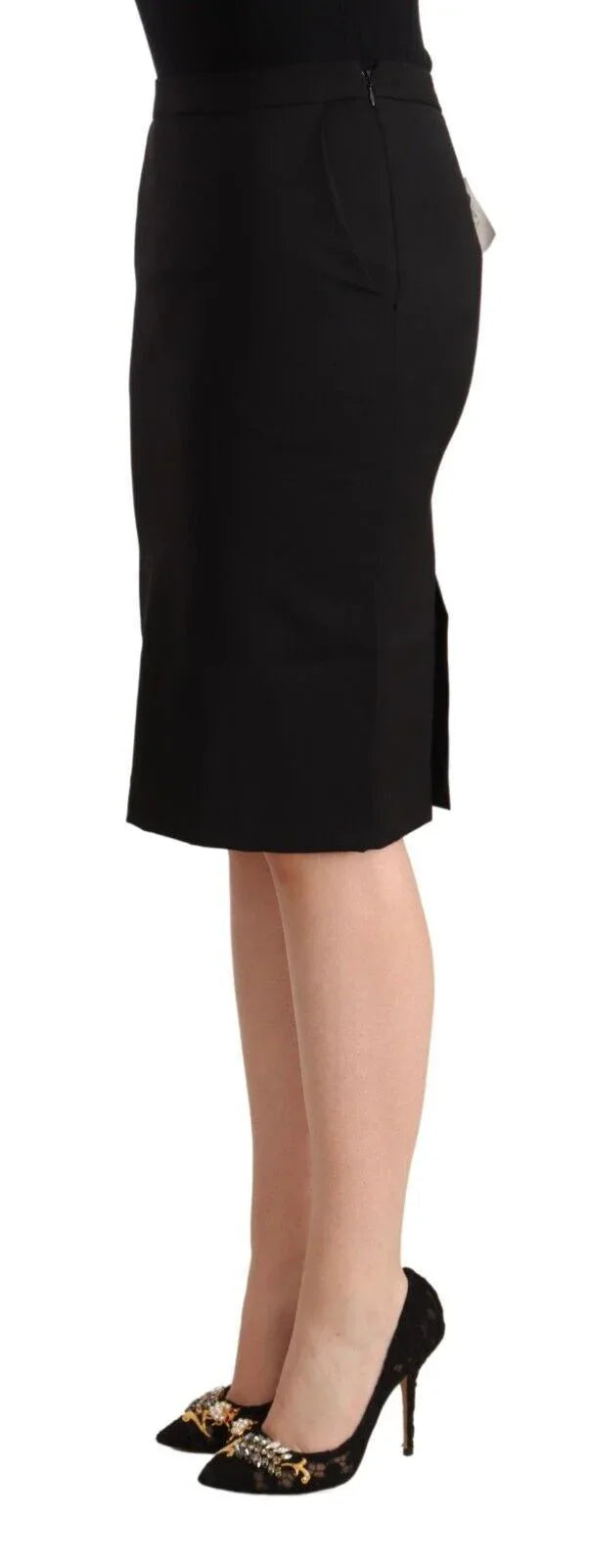 GF Ferre Black Pencil Knee Length Straight Skirt - Zeiniez