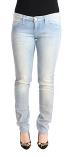 Acht Light Blue Washed Cotton Low Waist Skinny Denim Jeans - Zeiniez