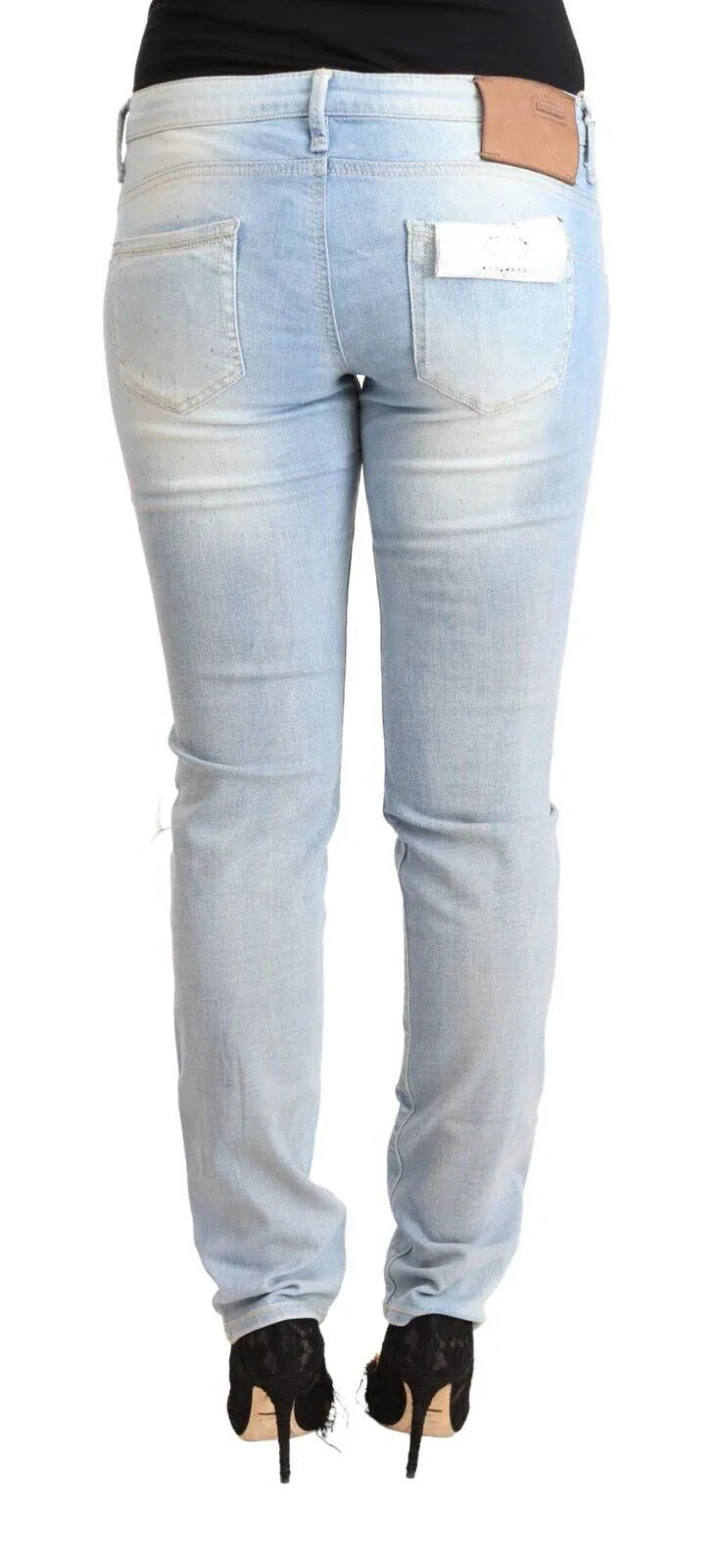 Acht Light Blue Washed Cotton Low Waist Skinny Denim Jeans - Zeiniez