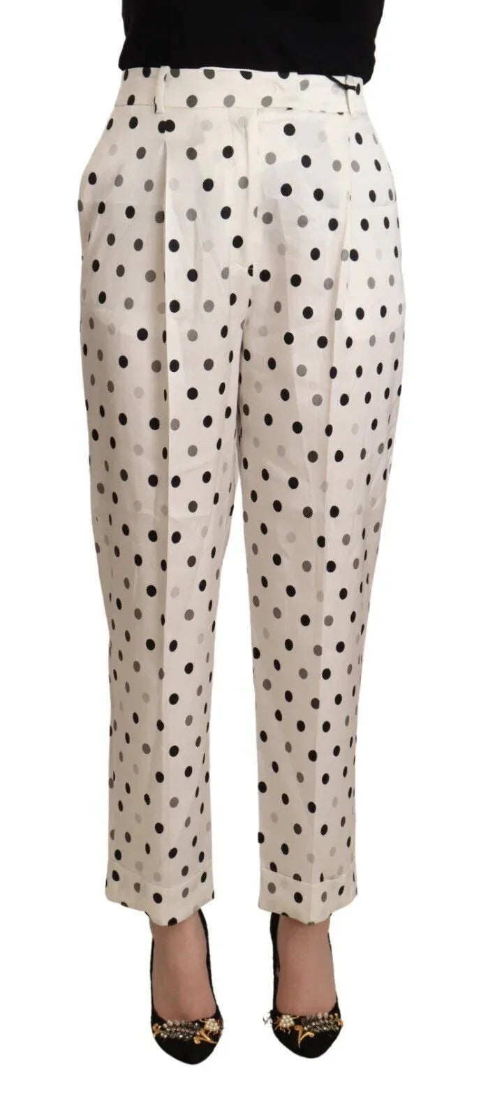 Ermanno Scervino White Polka Dotted High Waist Tapered Pants - Zeiniez