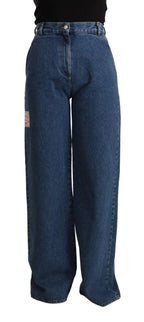 GCDS Blue Cotton High Waist Wide Leg Boot Cut Denim Jeans - Zeiniez