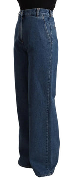 GCDS Blue Cotton High Waist Wide Leg Boot Cut Denim Jeans - Zeiniez