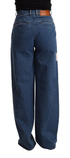 GCDS Blue Cotton High Waist Wide Leg Boot Cut Denim Jeans - Zeiniez