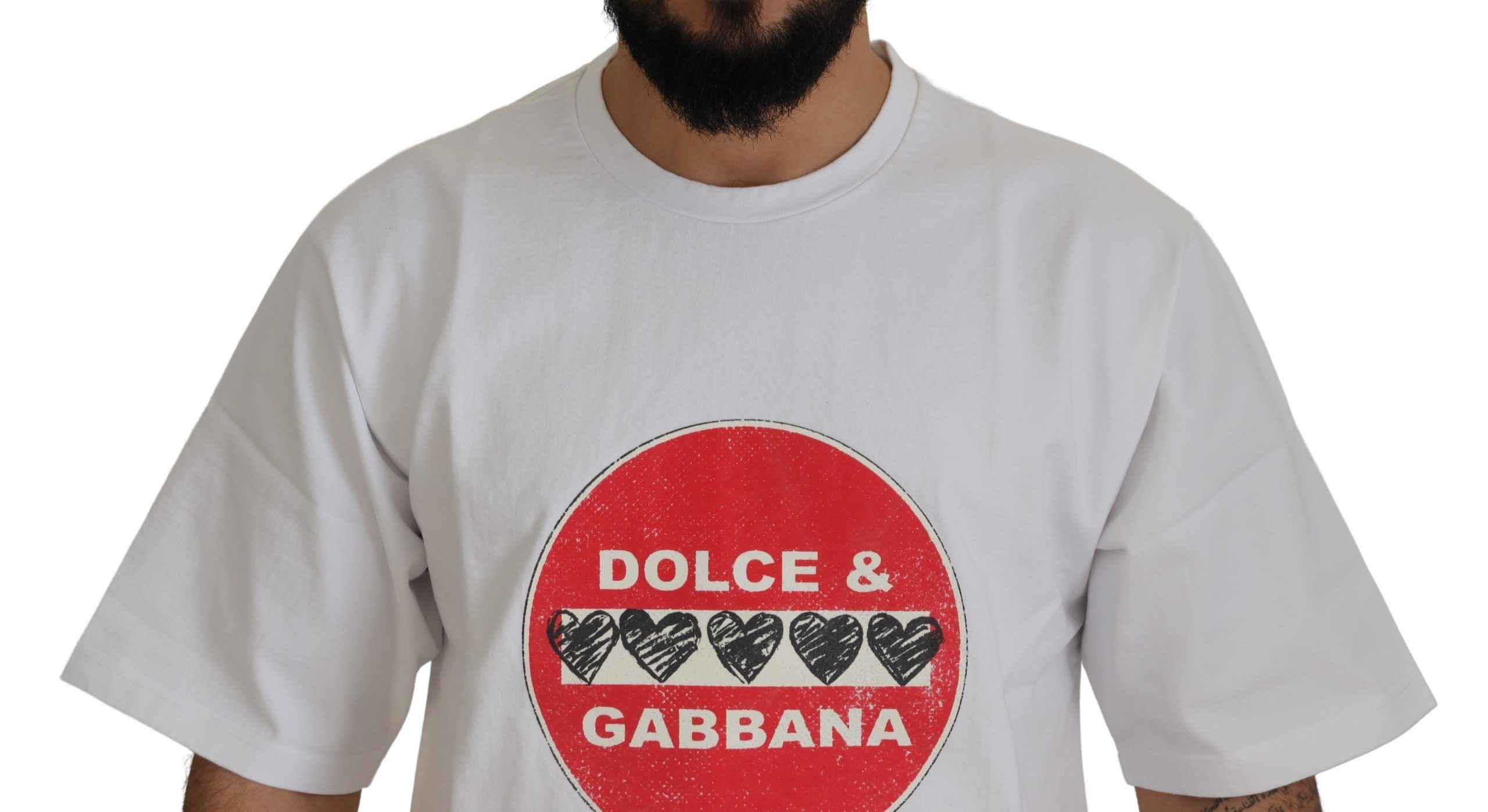 Dolce & Gabbana White Amor Heart Cotton Crewneck T-shirt - Zeiniez