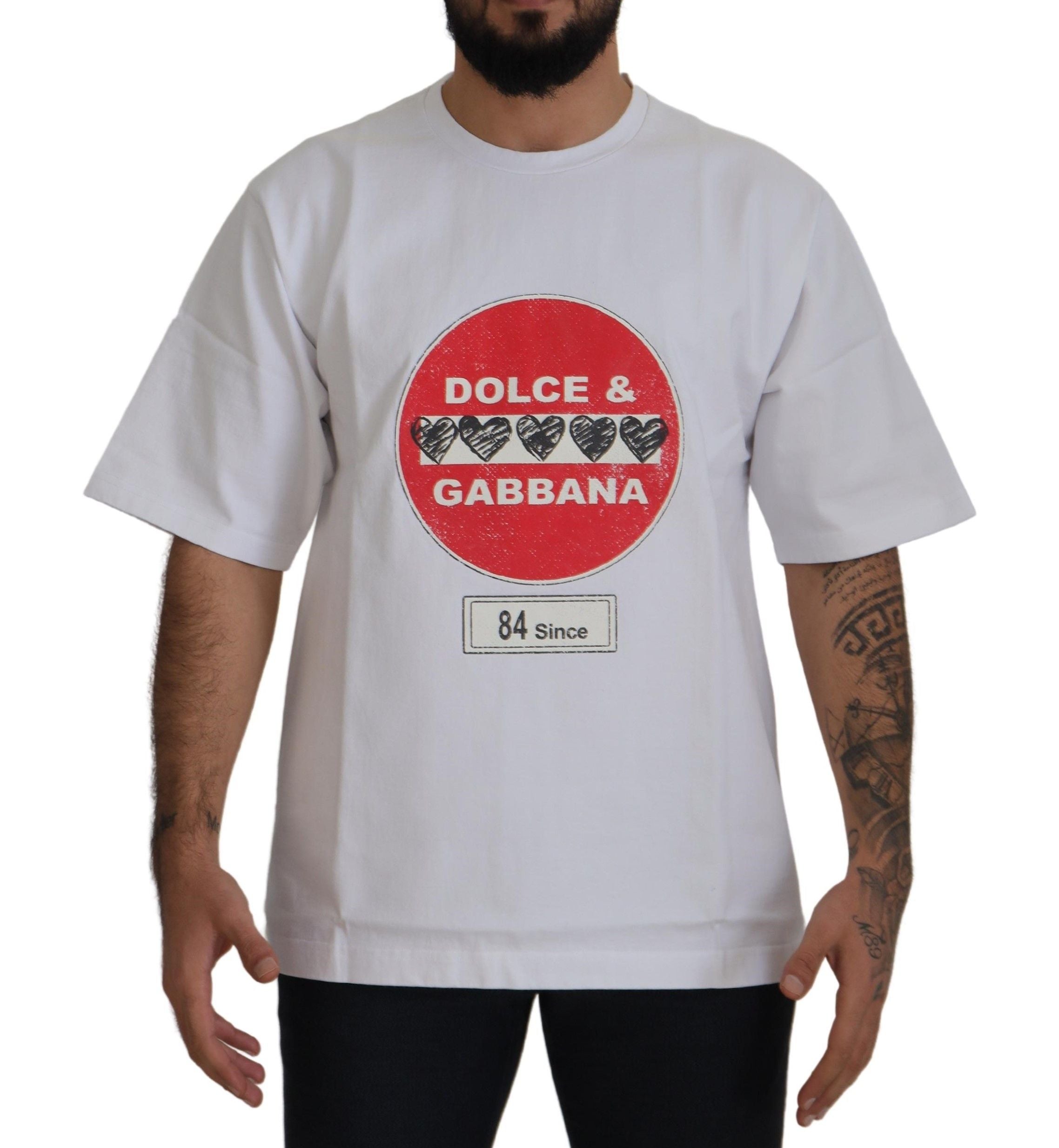 Dolce & Gabbana White Amor Heart Cotton Crewneck T-shirt - Zeiniez