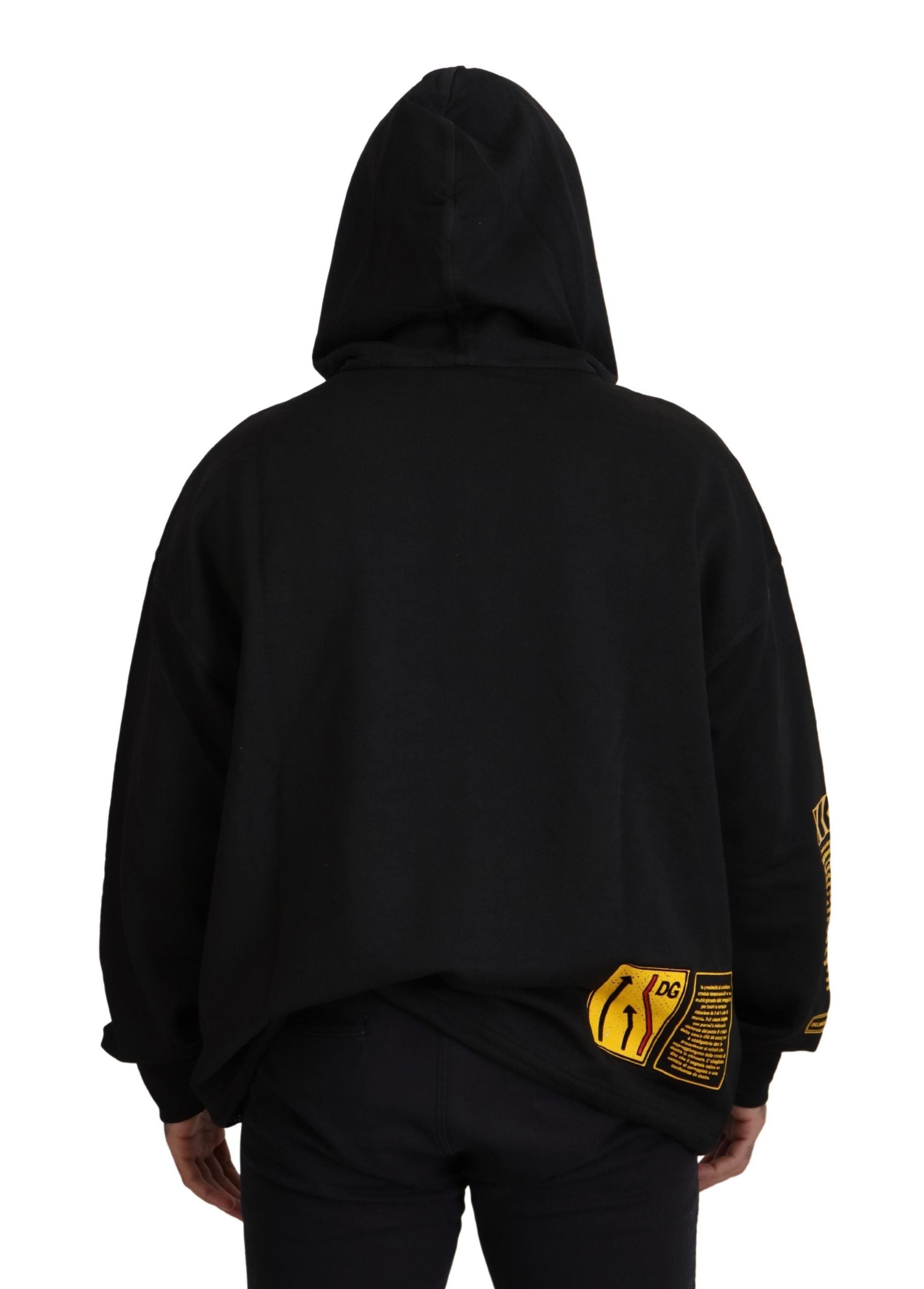 Dolce & Gabbana Black Cotton Hooded DG Shield Pullover Sweater - Zeiniez
