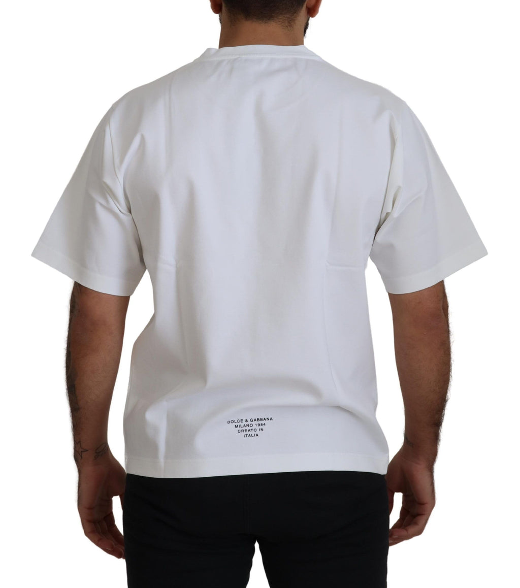 Dolce & Gabbana White Logo Print Cotton Crewneck T-shirt - Zeiniez