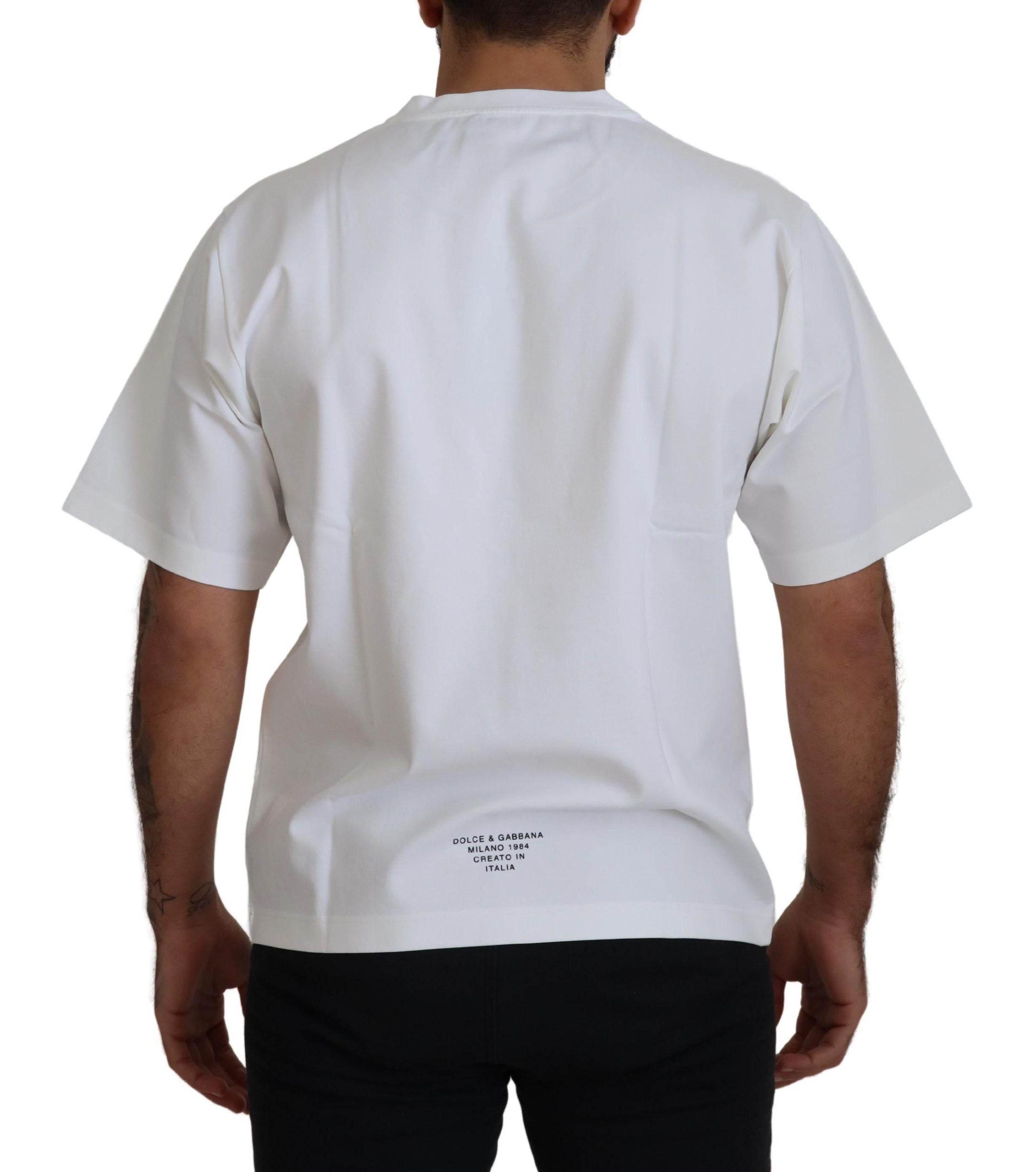 Dolce & Gabbana White Logo Print Cotton Crewneck T-shirt - Zeiniez