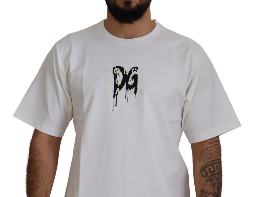 Dolce & Gabbana White Logo Print Cotton Crewneck T-shirt - Zeiniez