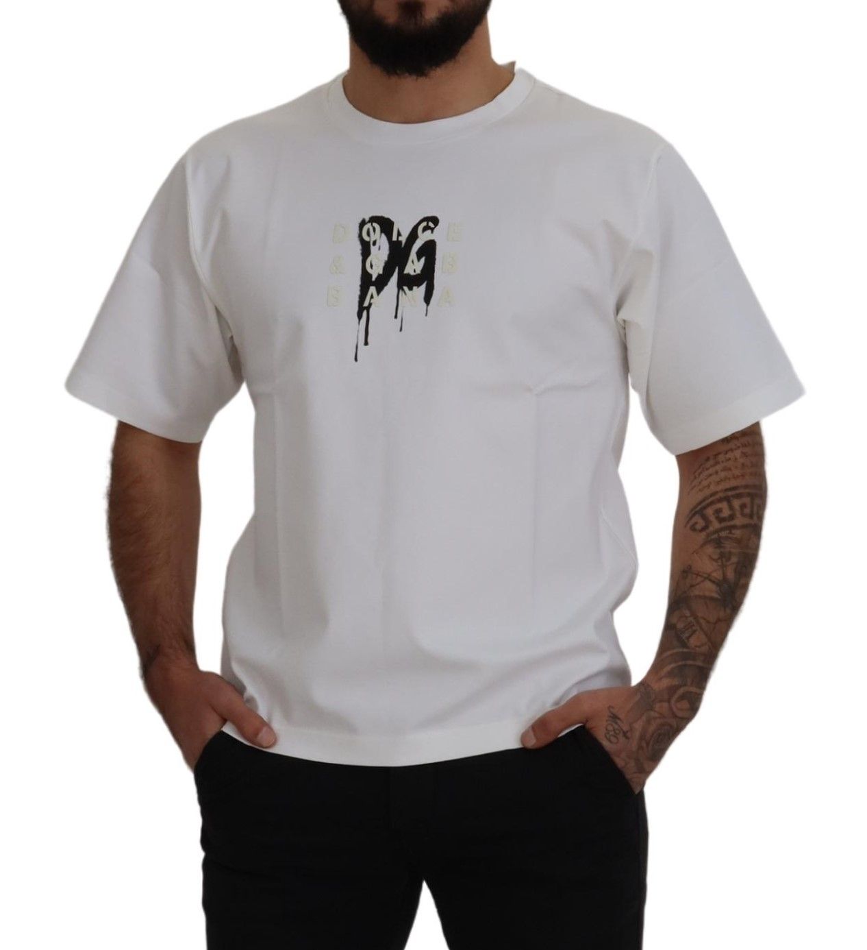 Dolce & Gabbana White Logo Print Cotton Crewneck T-shirt - Zeiniez