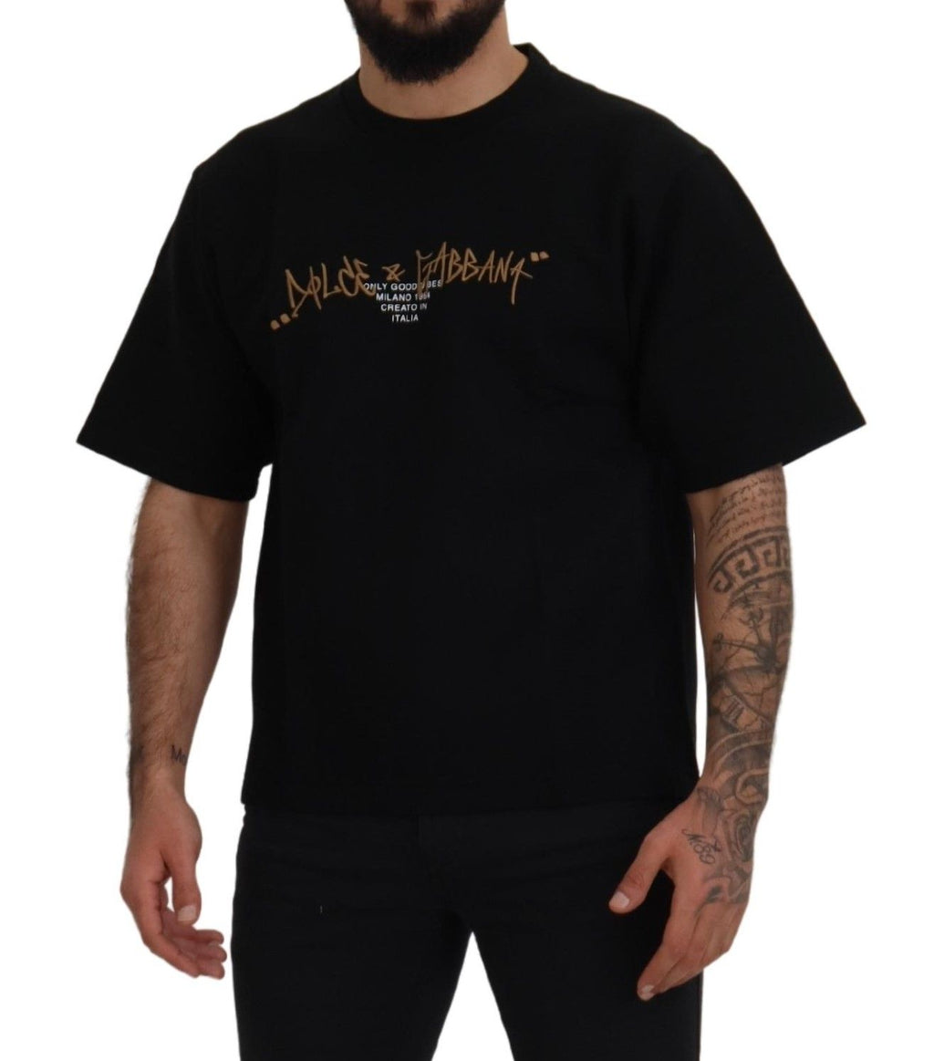 Dolce & Gabbana Black Logo Cotton Crewneck T-shirt - Zeiniez