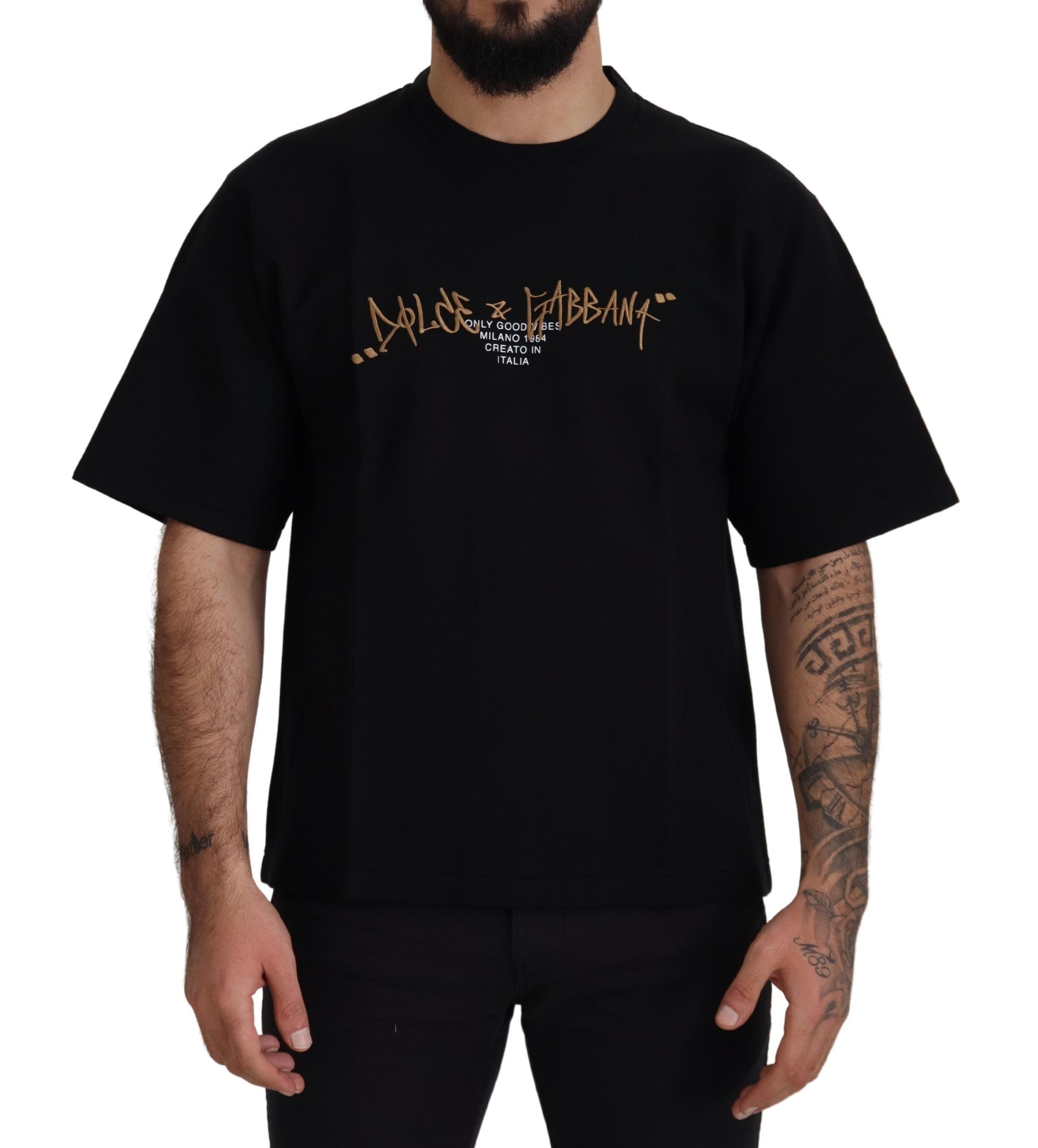 Dolce & Gabbana Black Logo Cotton Crewneck T-shirt - Zeiniez