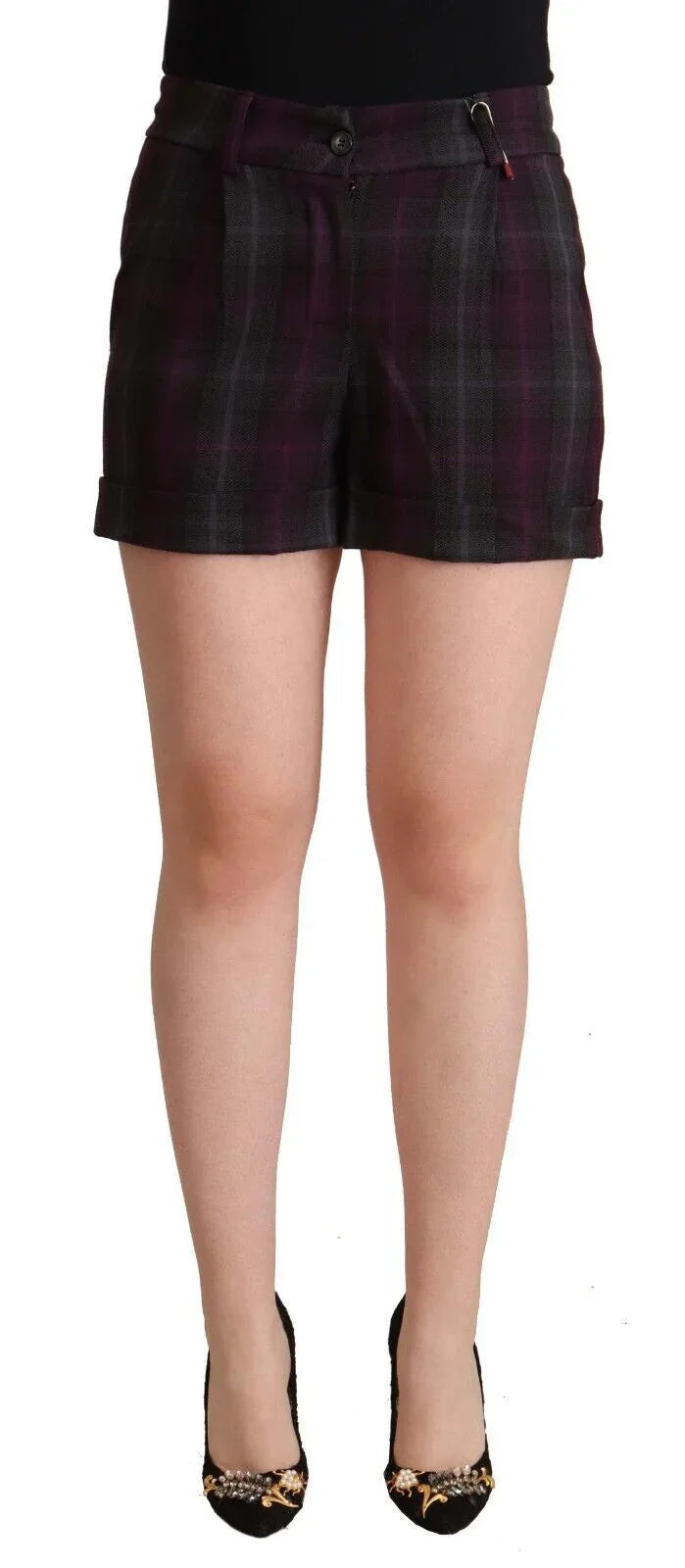 BENCIVENGA Multicolor Checkered Mid Waist Folded Hem Shorts - Zeiniez