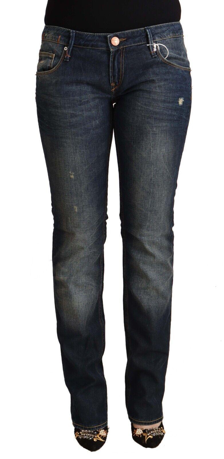Acht Blue Washed Cotton Low Waist Skinny Denim Jeans - Zeiniez