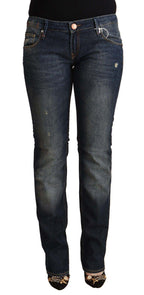 Acht Blue Washed Cotton Low Waist Skinny Denim Jeans - Zeiniez