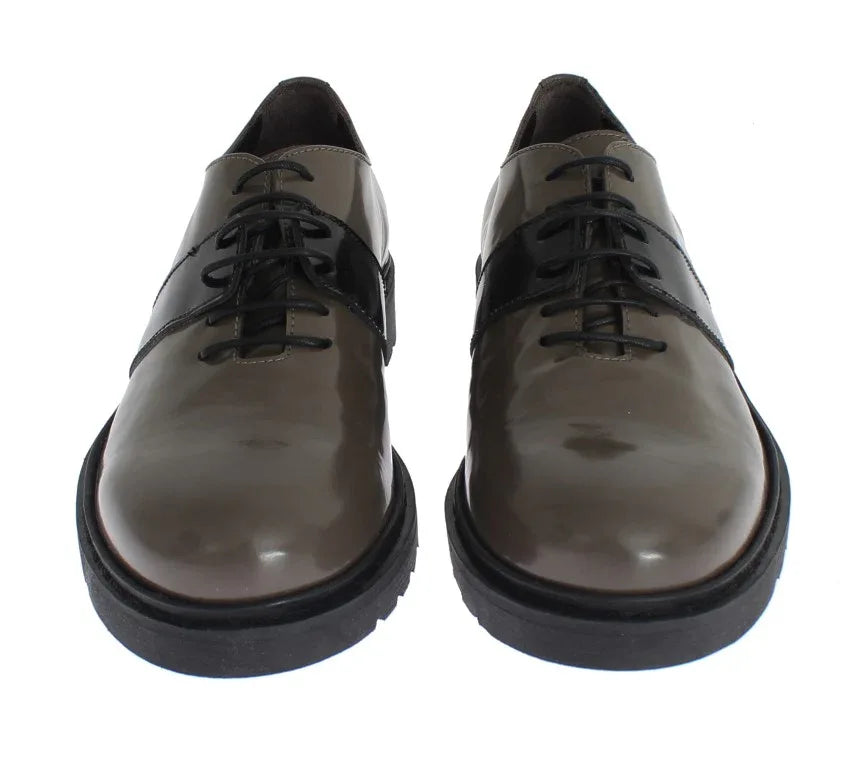 AI_ Gray Brown Leather Laceups Shoes - Zeiniez
