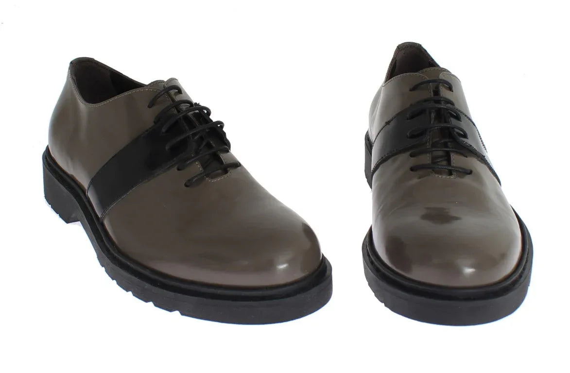 AI_ Gray Brown Leather Laceups Shoes - Zeiniez