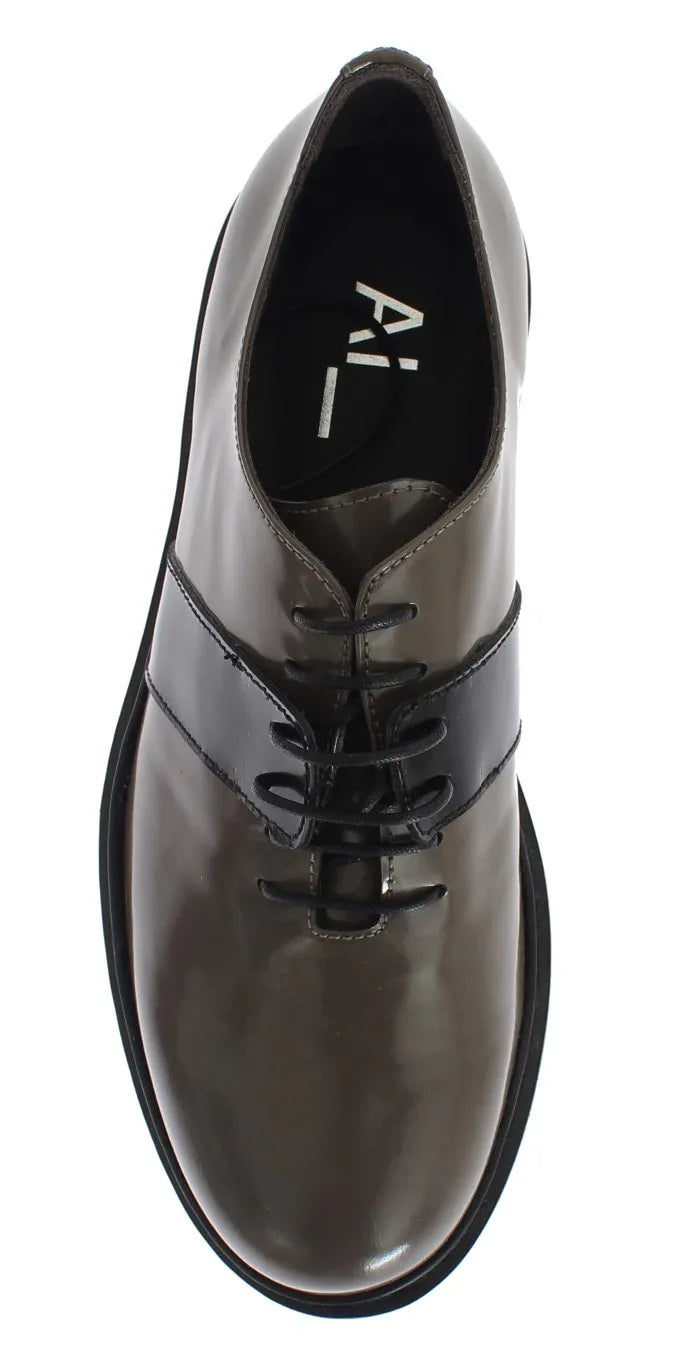 AI_ Gray Brown Leather Laceups Shoes - Zeiniez
