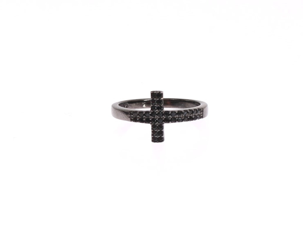 Nialaya Black CZ Cross Rhodium 925 Ring - Zeiniez
