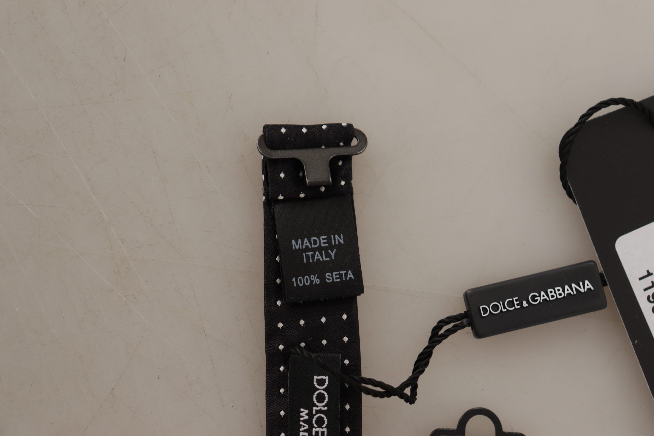 Dolce & Gabbana Black White Polka Dot Adjustable Neck Papillon Bow Tie - Zeiniez