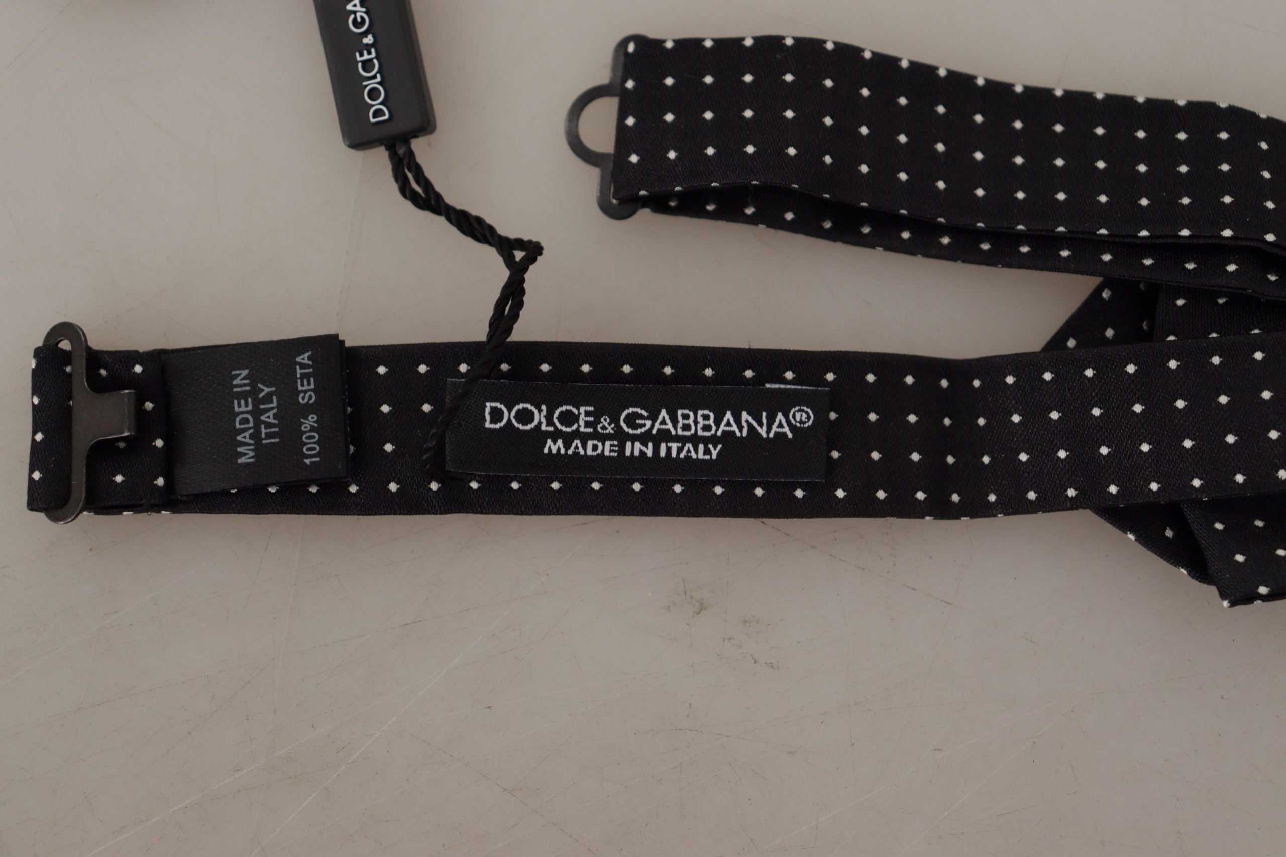 Dolce & Gabbana Black White Polka Dot Adjustable Neck Papillon Bow Tie - Zeiniez