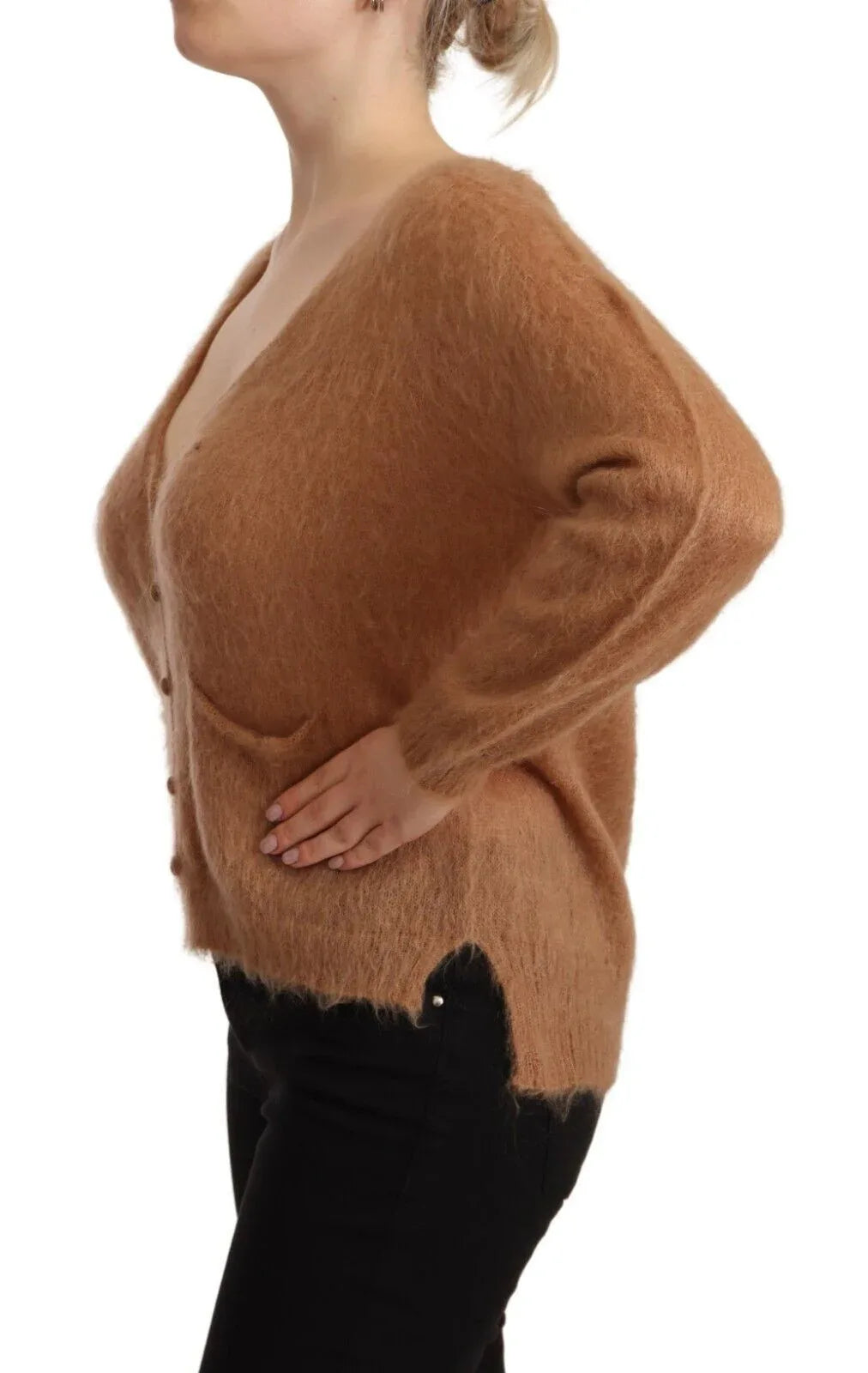 PINK MEMORIES Brown Cardigan V-Neck Long Sleeve Sweater - Zeiniez
