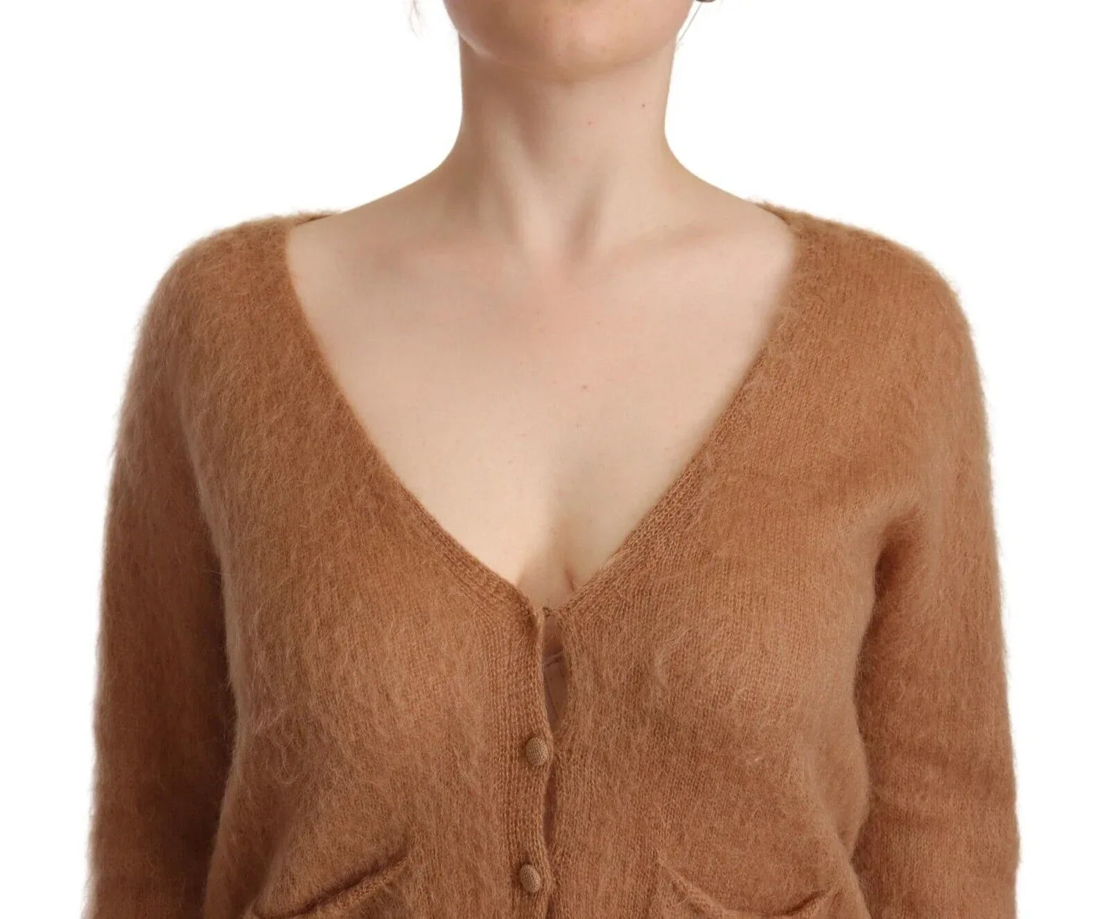 PINK MEMORIES Brown Cardigan V-Neck Long Sleeve Sweater - Zeiniez