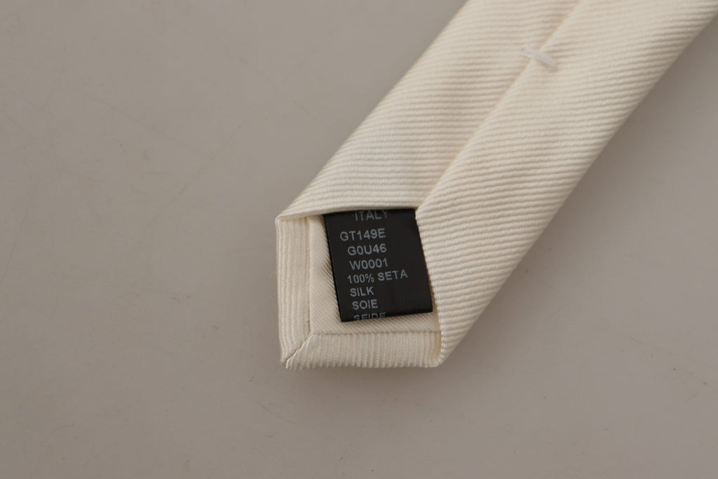 Dolce & Gabbana Off-White 100% Silk Slim Adjustable  Accessory Necktie - Zeiniez