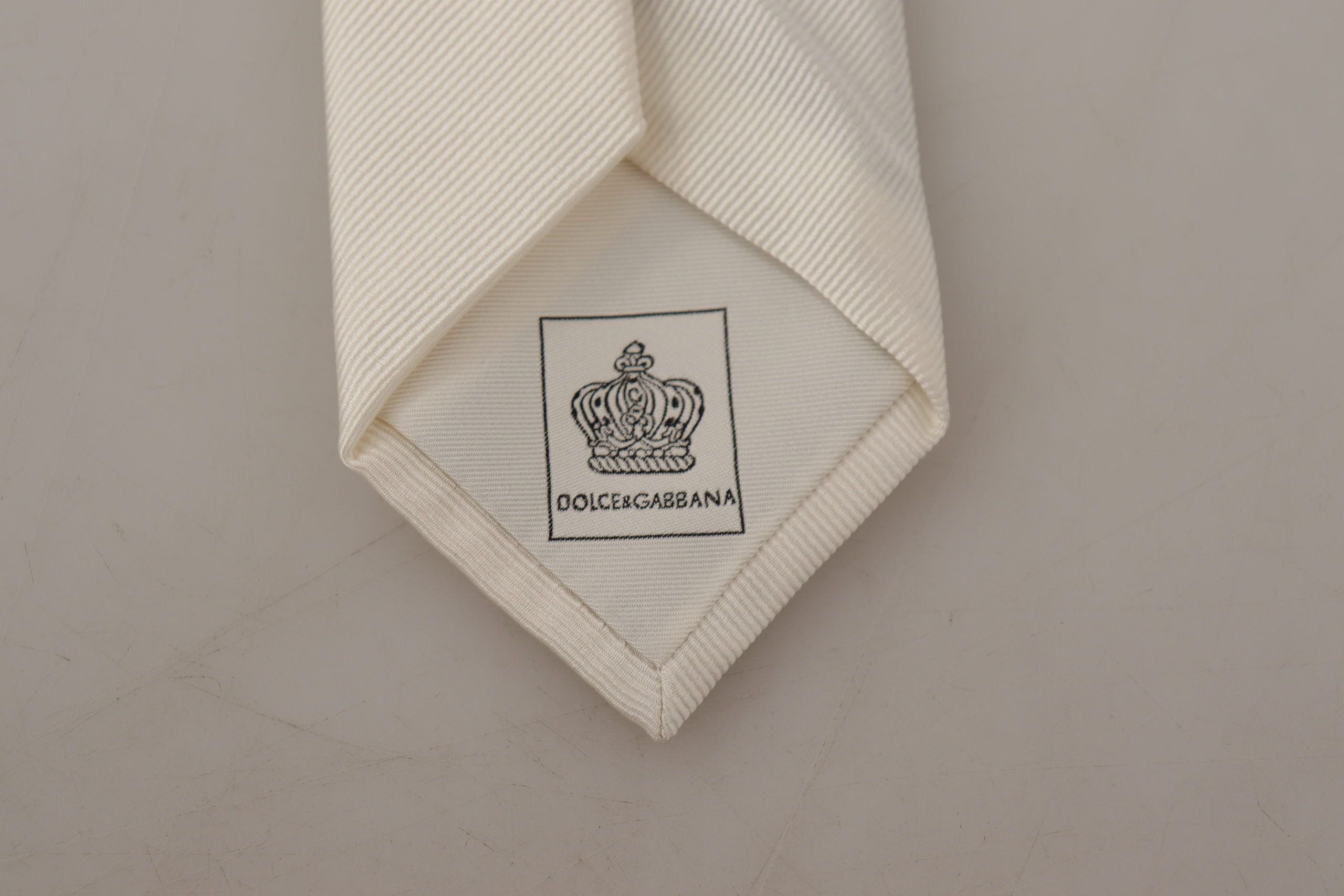 Dolce & Gabbana Off-White 100% Silk Slim Adjustable  Accessory Necktie - Zeiniez